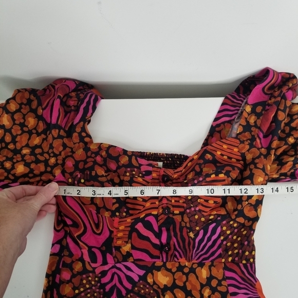 Farm Rio Leopard Hearts Long Sleeve Mini Dress Size XS Sweetheart Neckline - Picture 16 of 16